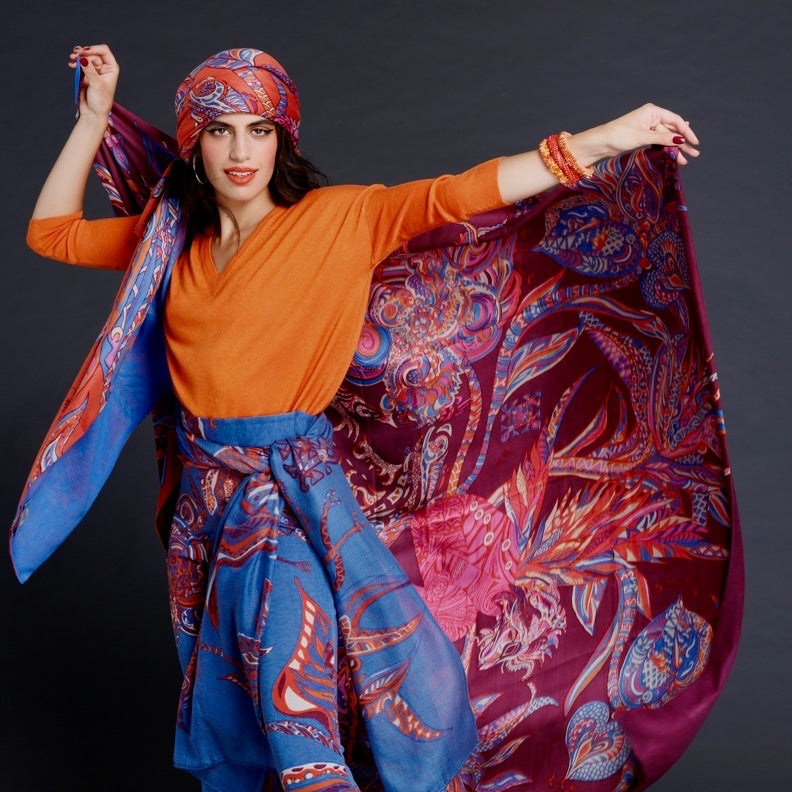 “BONDED IN GARDEN EDEN” - LIMITED EDITION #2 of 3 pieces - Cashmere & Silk, Doubleface - Plum