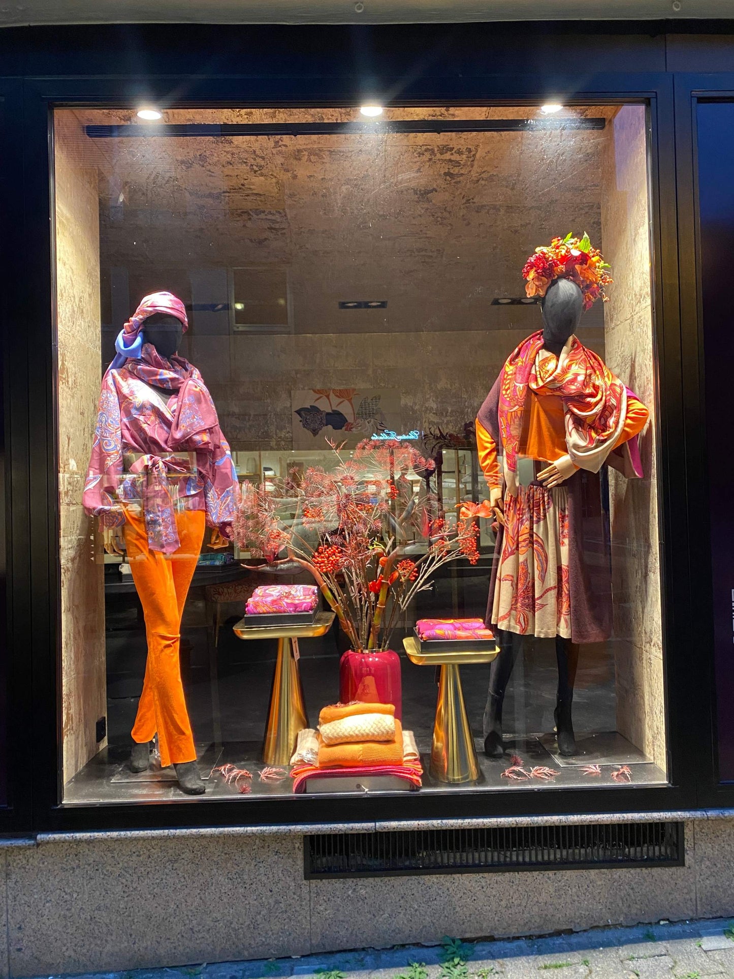 SOUL FLOWERS leichter Kaschmirschal, marsala & blue & orange, Ltd 5