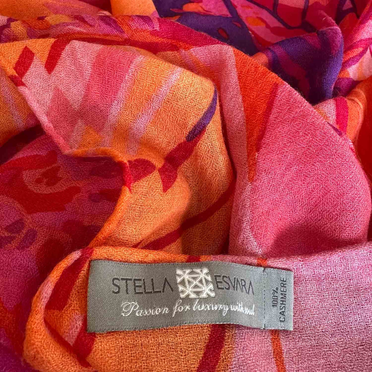METHAMORPHOSE Kaschmir Carre Tuch, Lila, Orange, Burgund, Pink. Limitiert 3/5