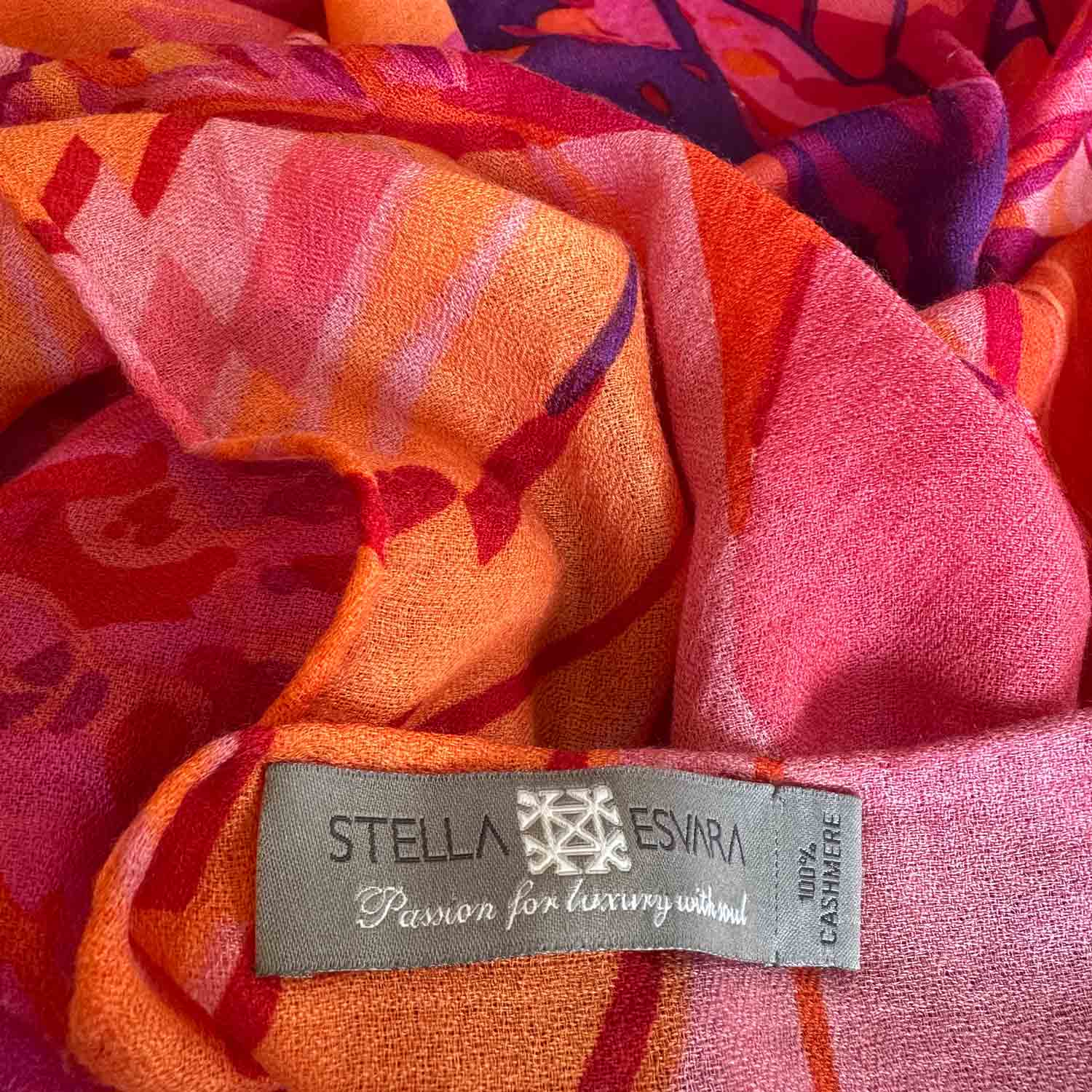 METHAMORPHOSE Kaschmir Carre Tuch, Lila, Orange, Burgund, Pink. Limitiert 3/5