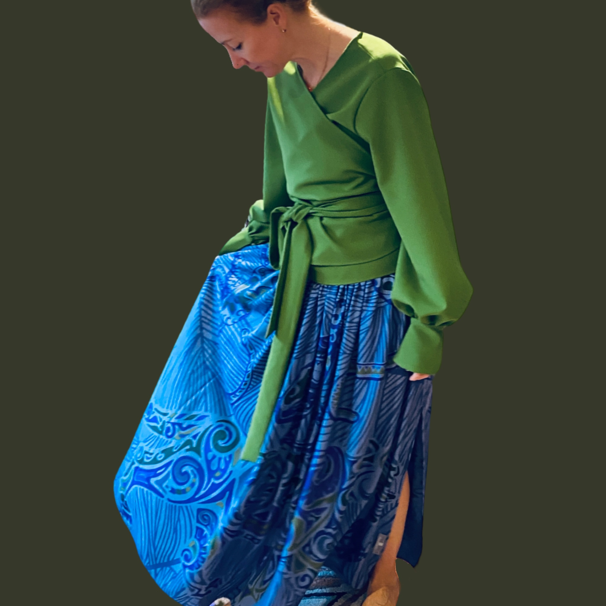 Maxi-Rock JUNGLE LOVE, Seide, blue & green, handmade, limitiert 2 St.