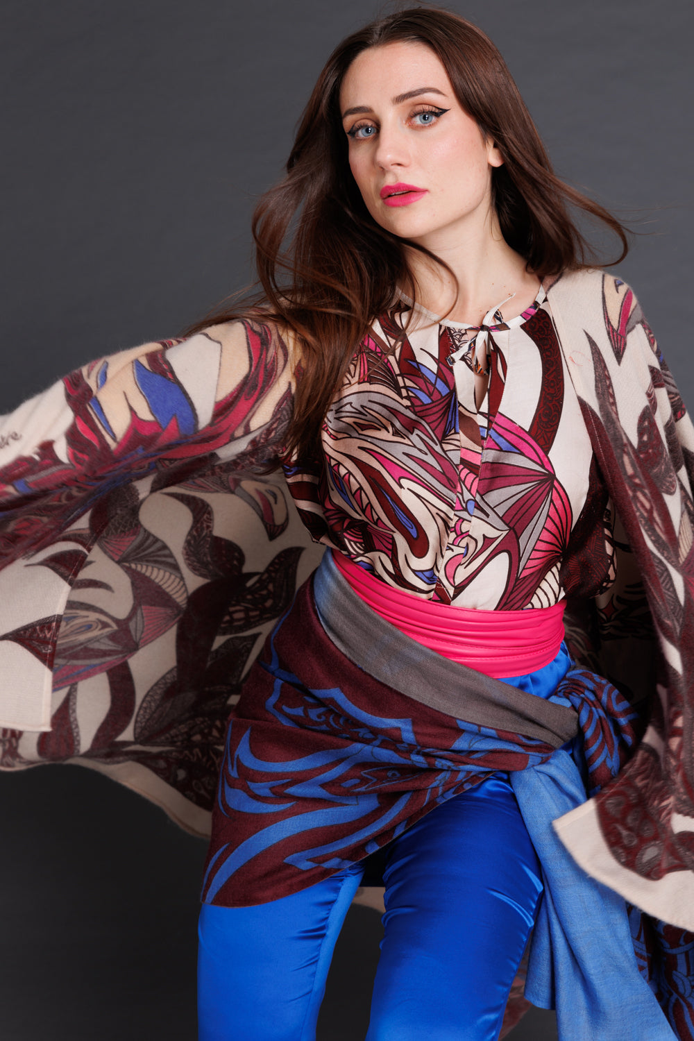 FLAMINGO GARDEN Seidentunika, mauve & beeren & blau, limited