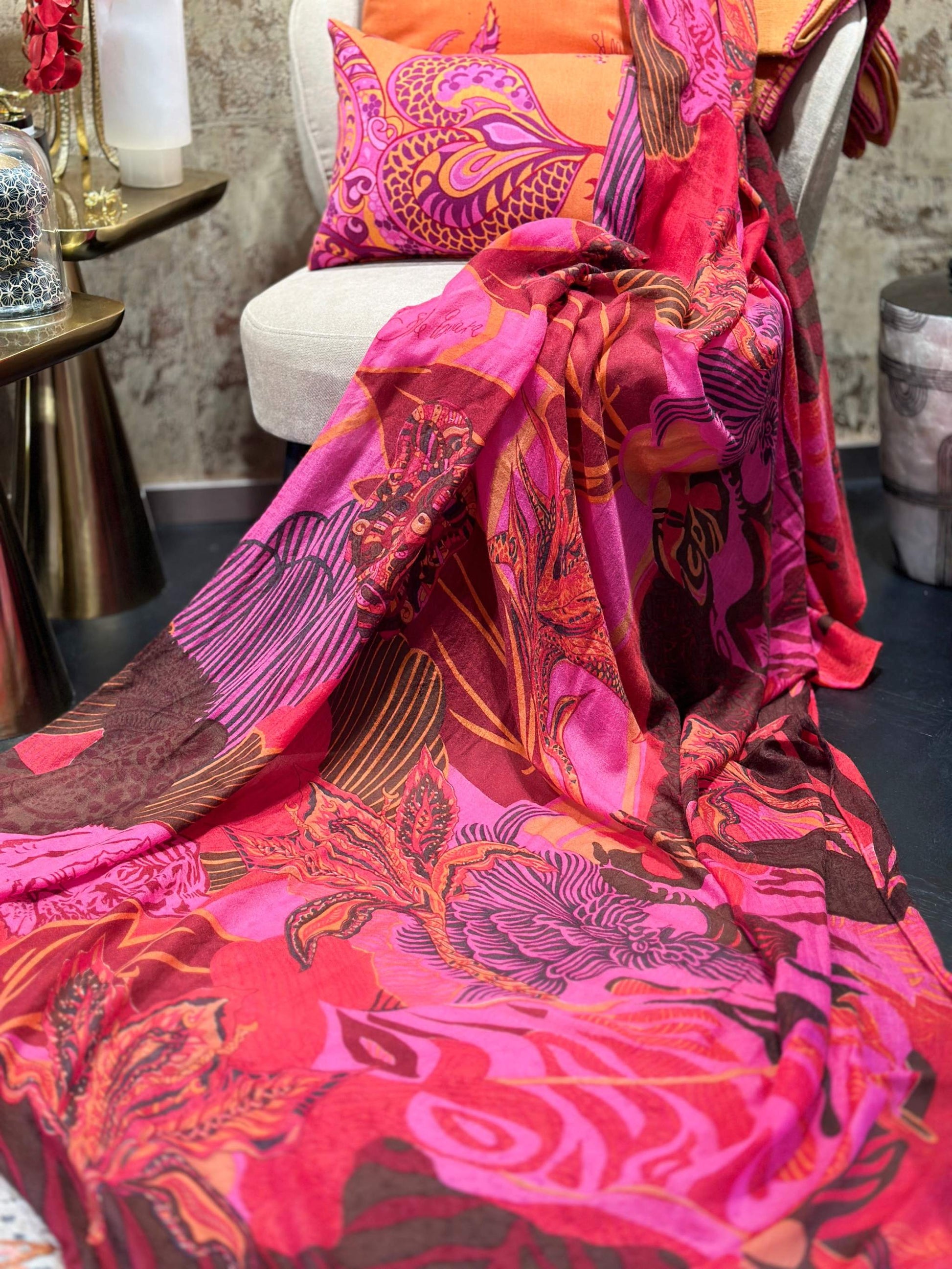 WILD FAMILY BONDS leichter Kaschmirschal, marsala red&pink, Ltd. 5 St.