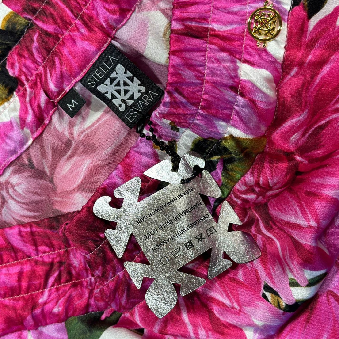 TIMELESS SUSTAINABLE COLLECTION Seiden Hose mit ausgestelltem Bein, Pink Dalias, M, Unikat