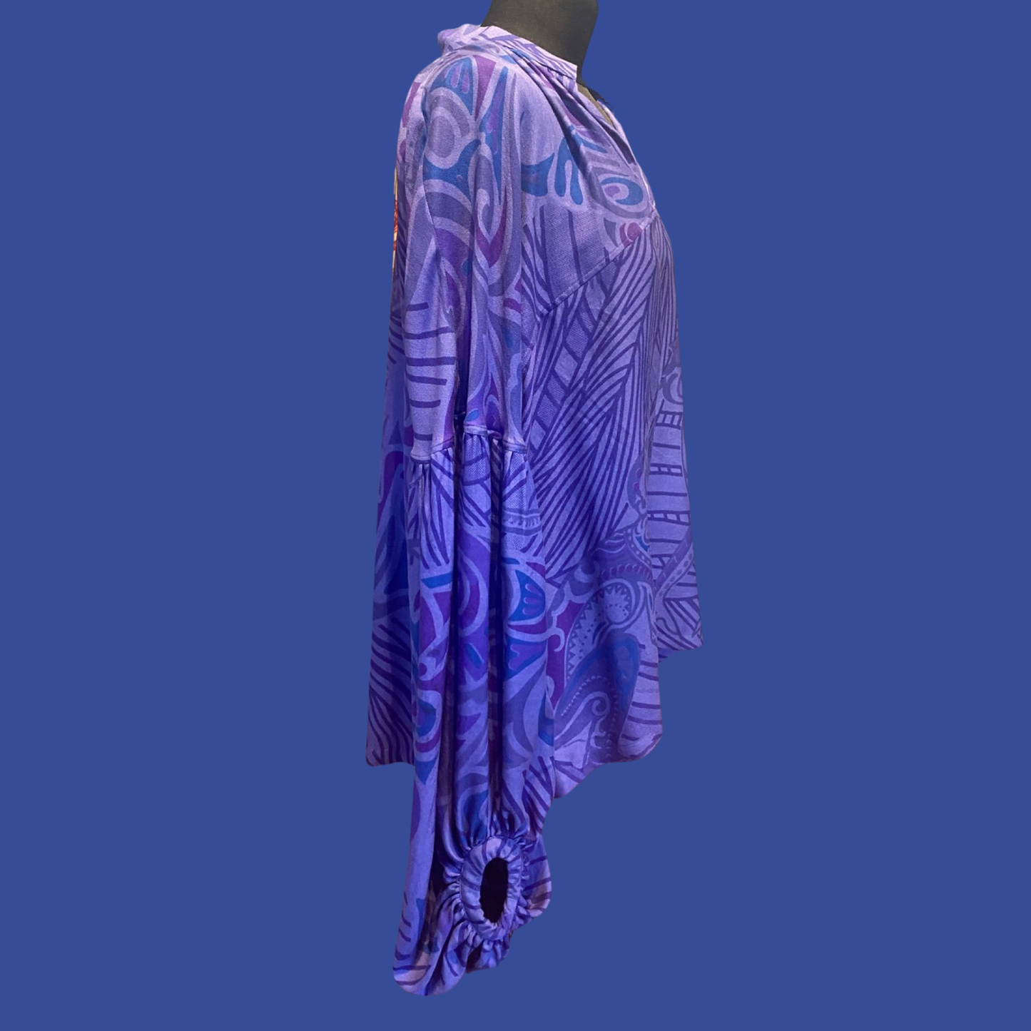 JUNGLE LOVE Seidenbluse mit Ballonärmeln, iris, petrol& purple, UNIKAT