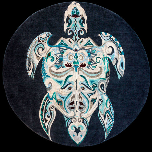 "TURTLE LOVE" 1 - Teppich Kunst - Unikat - Designer Rug - 200 x 200 - Handgeknüpft - Tibet Wolle & Seide