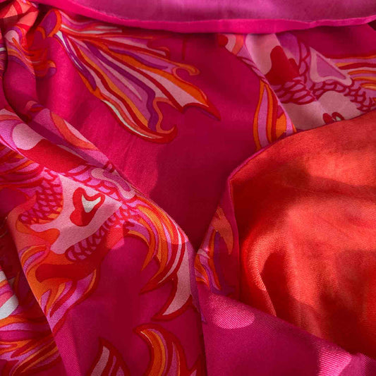 KOIS Schal doubleface, auf Seide bedruckt, 100x200, Rückseite 100% Kaschmir, Pink & Orange