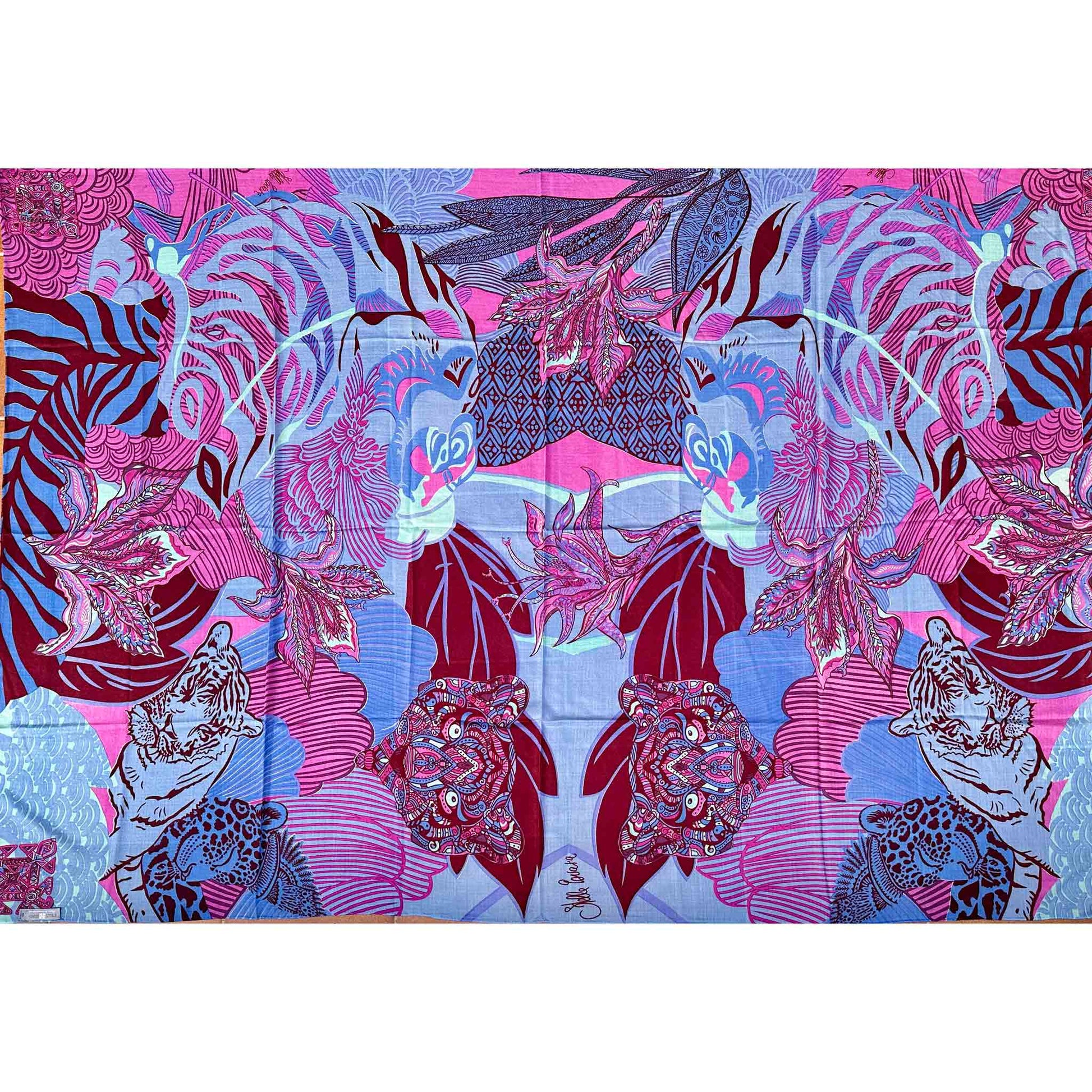 WILD FAMILY BONDS leichter Kaschmirschal, plum maroon & blues - Limitiert auf 3 Stück