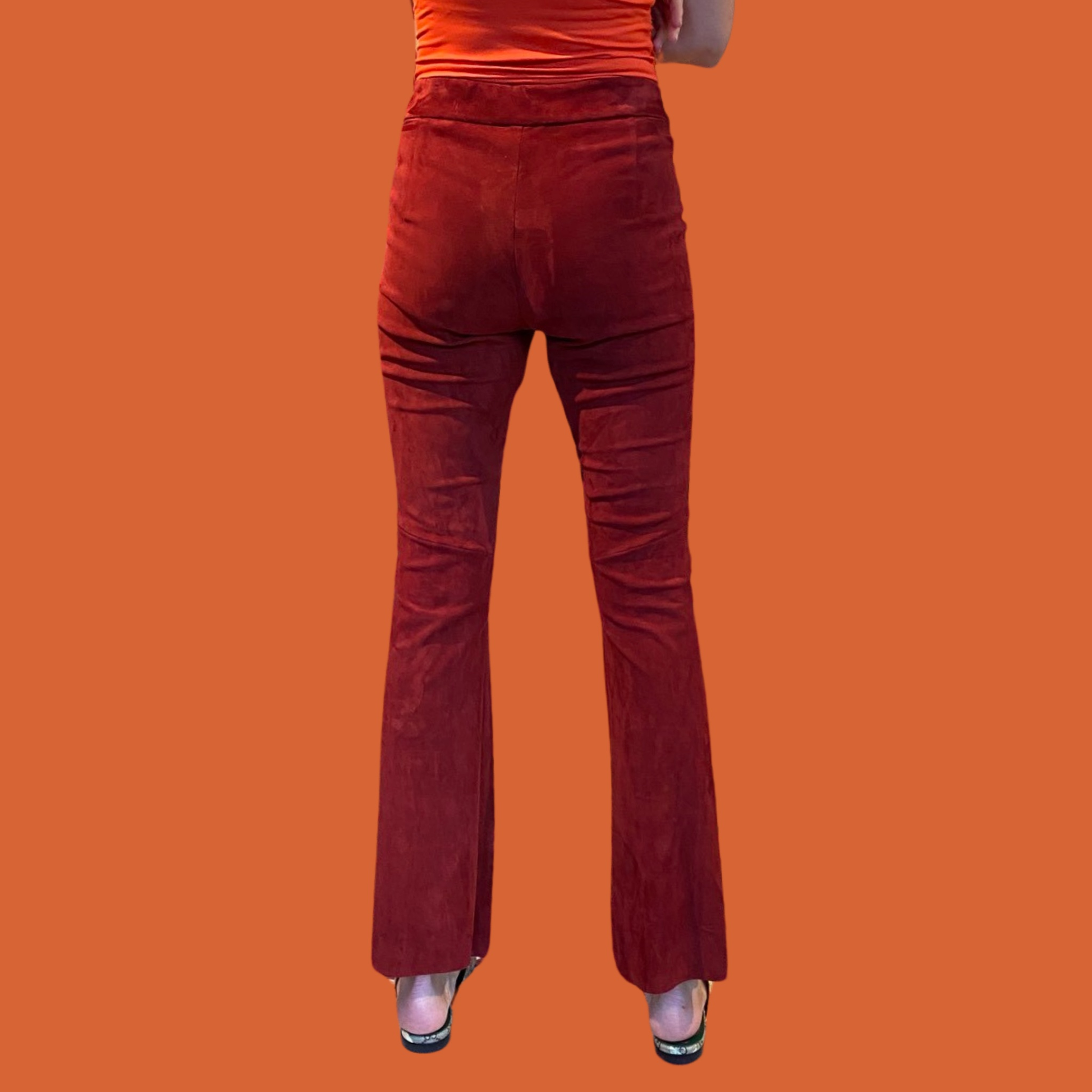 Lederhose mit Schlag aus Stretchlammleder, brick, Maßkonfektion