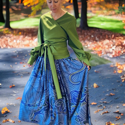 Maxi-Rock JUNGLE LOVE, Seide, blue & green, handmade, limitiert 2 St.
