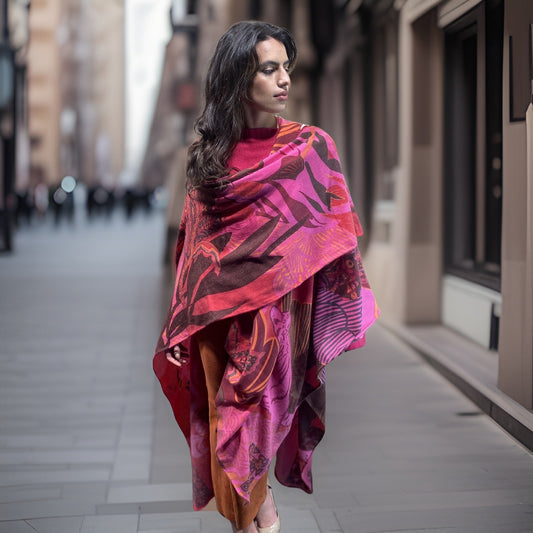 WILD FAMILY BONDS Kaschmir Cape/Stola, pink & mauve & red, Limited Edition # 5