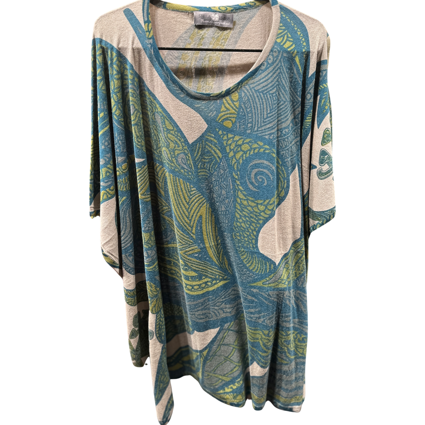 SOUL LEAVES Fein-Strick Kaschmir & Seide Poncho, bedruckt, UNIKAT