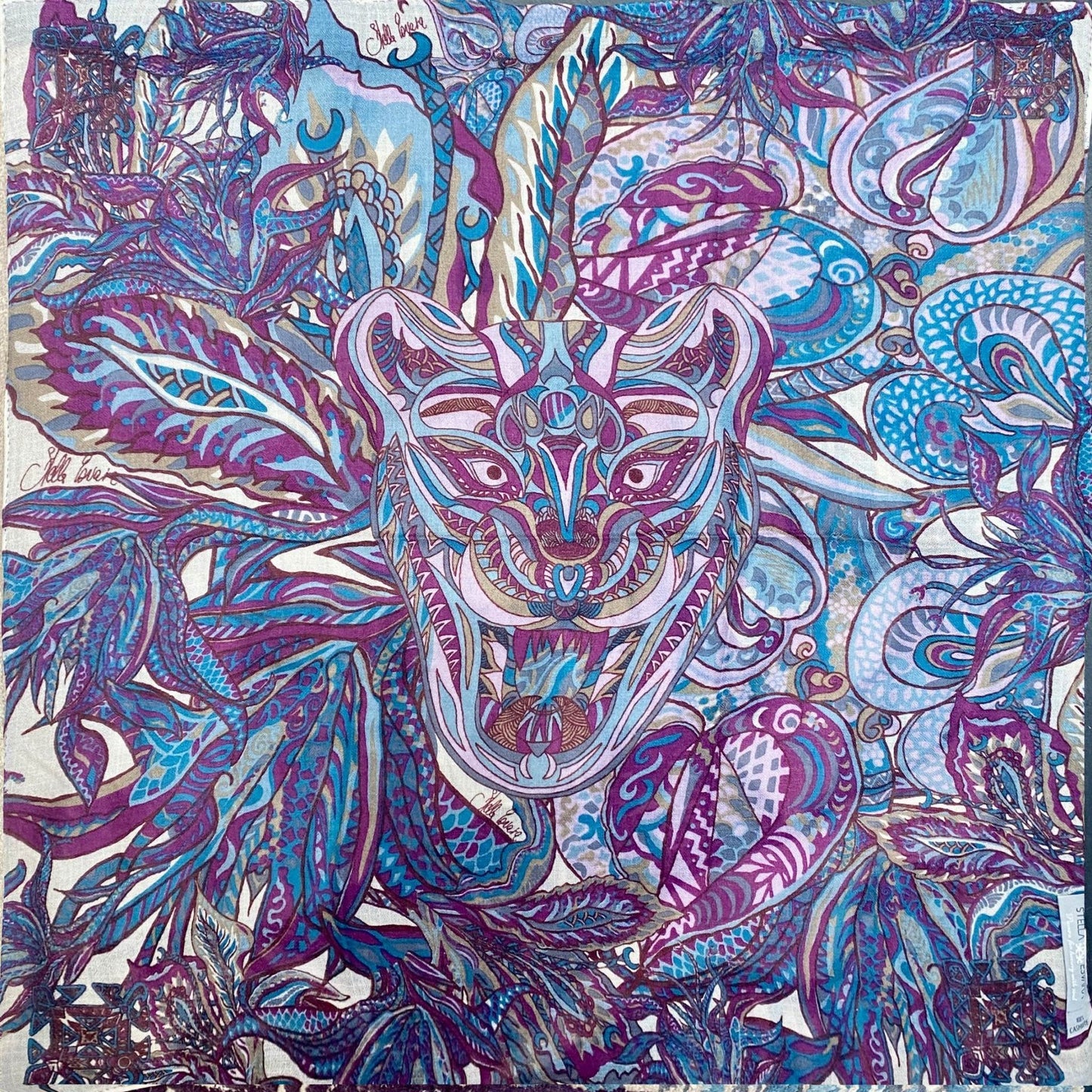 CHEETAH Kaschmir Tuch, plum & petrol, 80 x 80 cm, Limited Edition 3/5