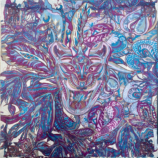 CHEETAH Kaschmir Tuch, plum & petrol, 80 x 80 cm, Limited Edition 3/5