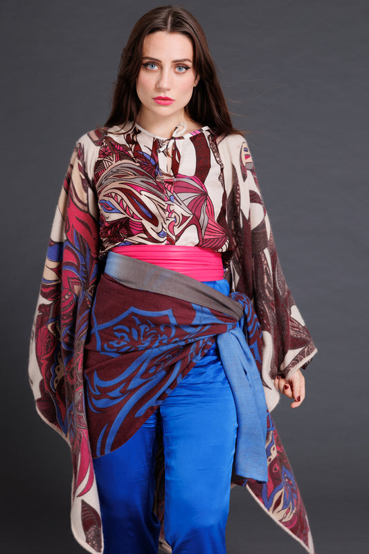 FLAMINGO GARDEN Seidentunika, mauve & beeren & blau, limited