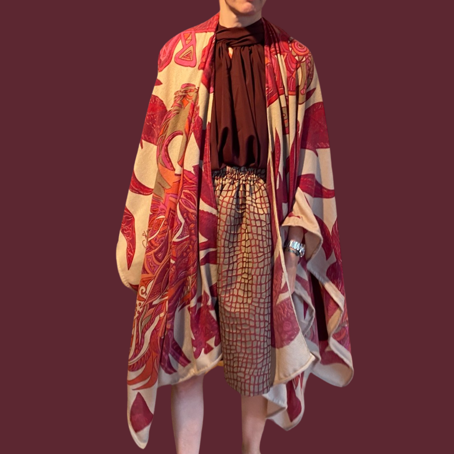 FLAMINGO GARDEN Kaschmir Cape/Stola, autumn rust & beige, limited 4/6