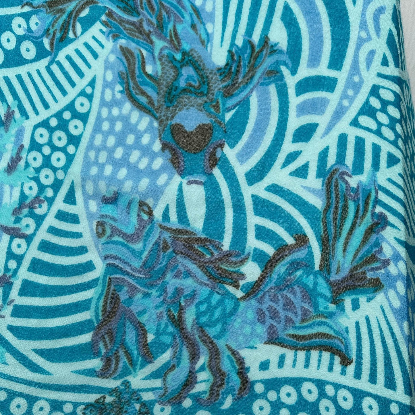 Schal Deep Ocean, feiner Kaschmir, XL 140x200cm, Motiv JUNGLE, Unikat