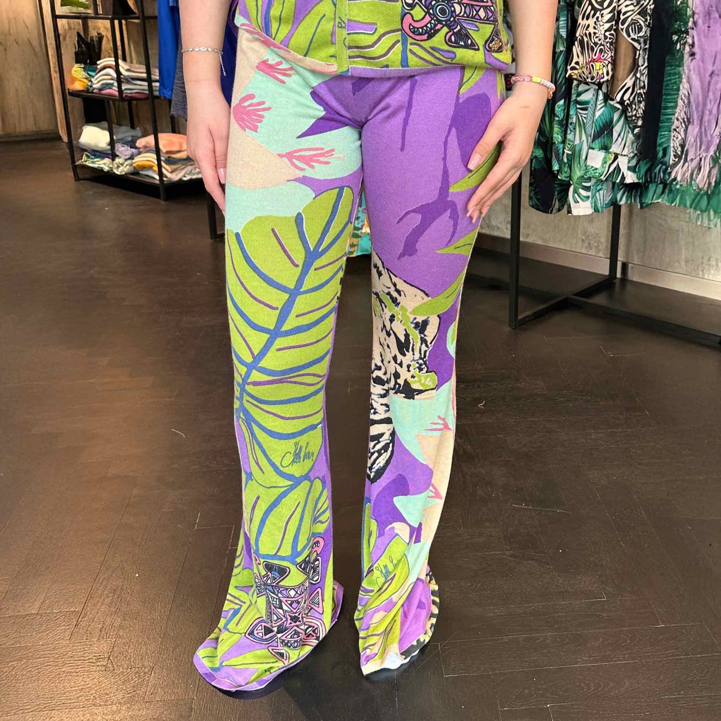 TIGER POND Feinstrick 100% Kaschmir Hose mit Schlag,  UNIKAT