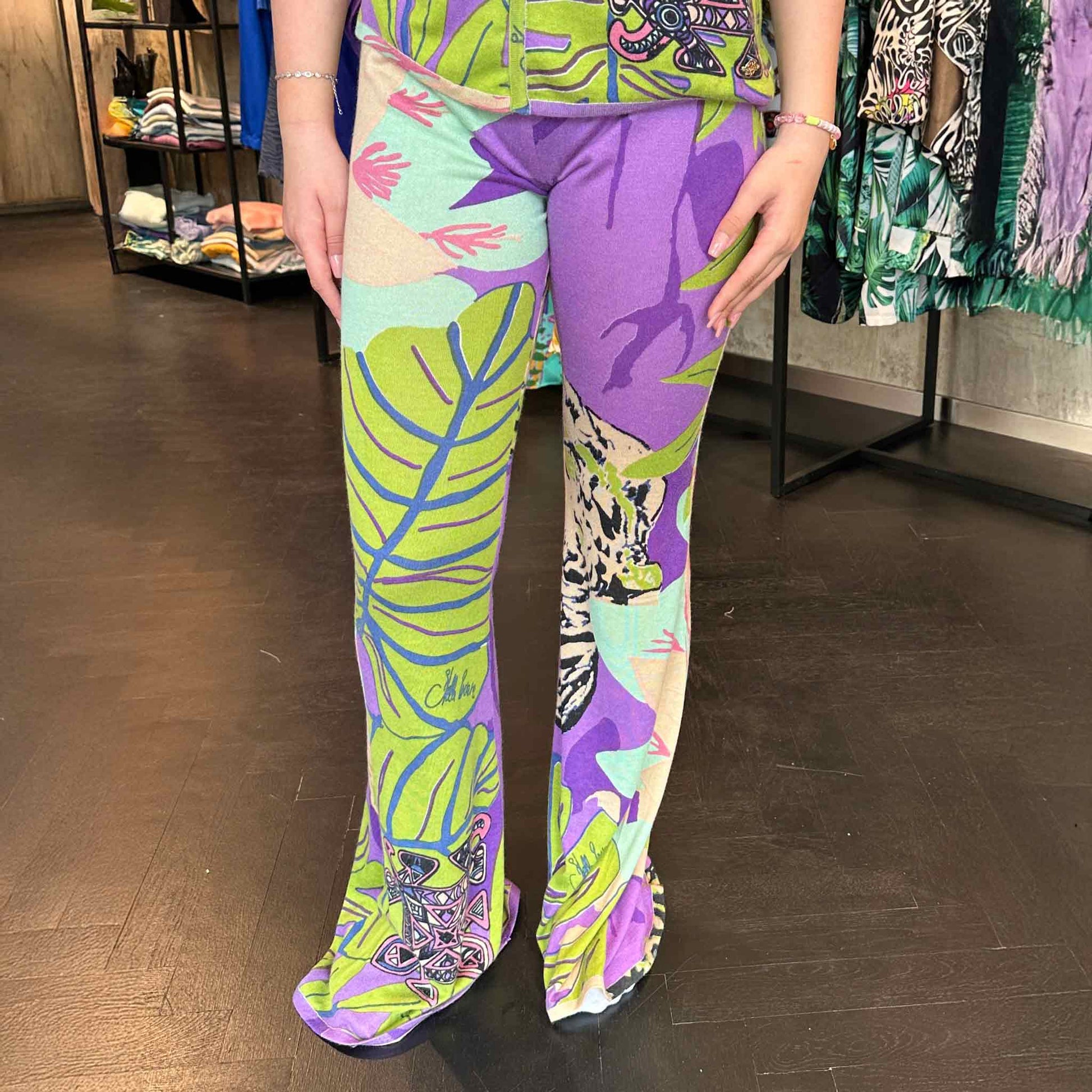 TIGER POND Feinstrick 100% Kaschmir Hose mit Schlag,  UNIKAT