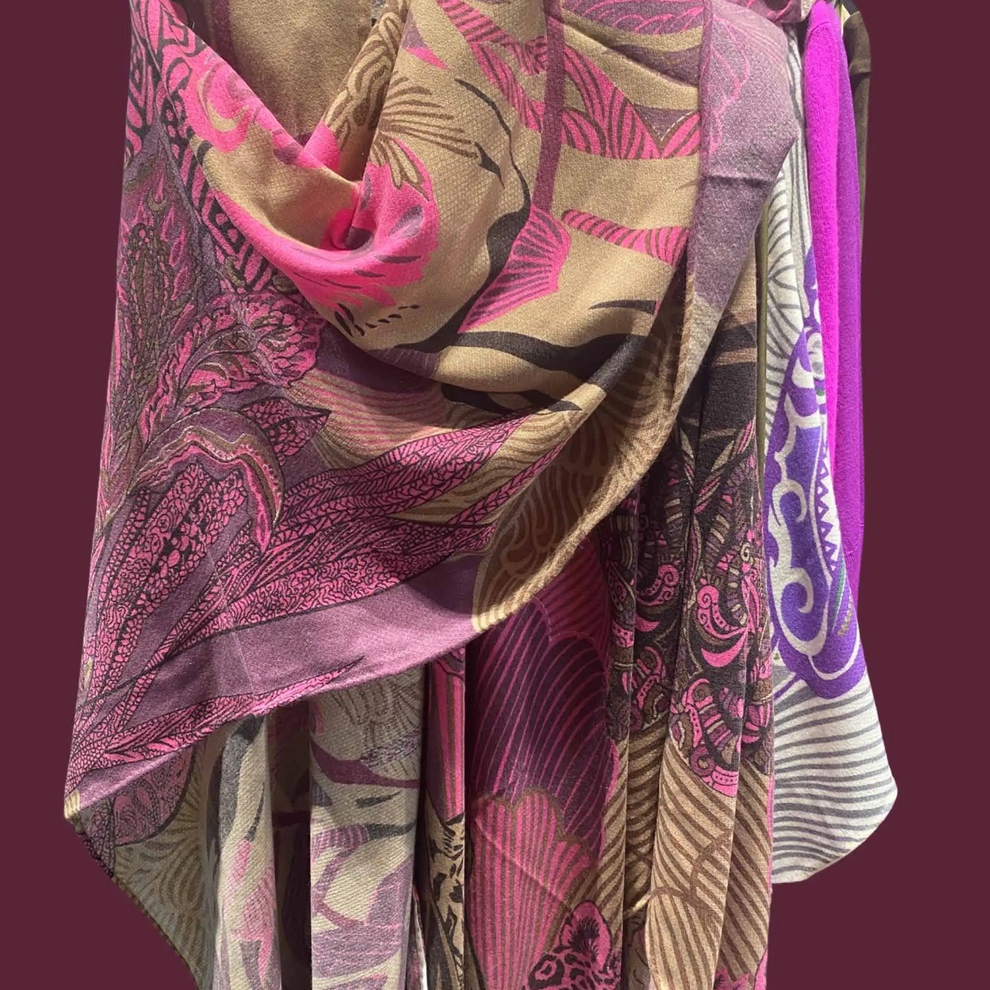 WILD FAMILY BONDS Kaschmir Cape/Stola, pink & mauve & olive, Limited Edition #5