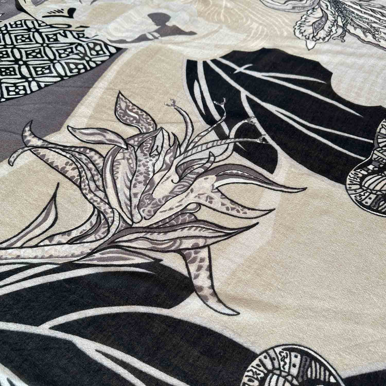 WILD FAMILY BONDS sehr leichter Kaschmirschal, beige black & taupe - Limitiert auf 3 Stück