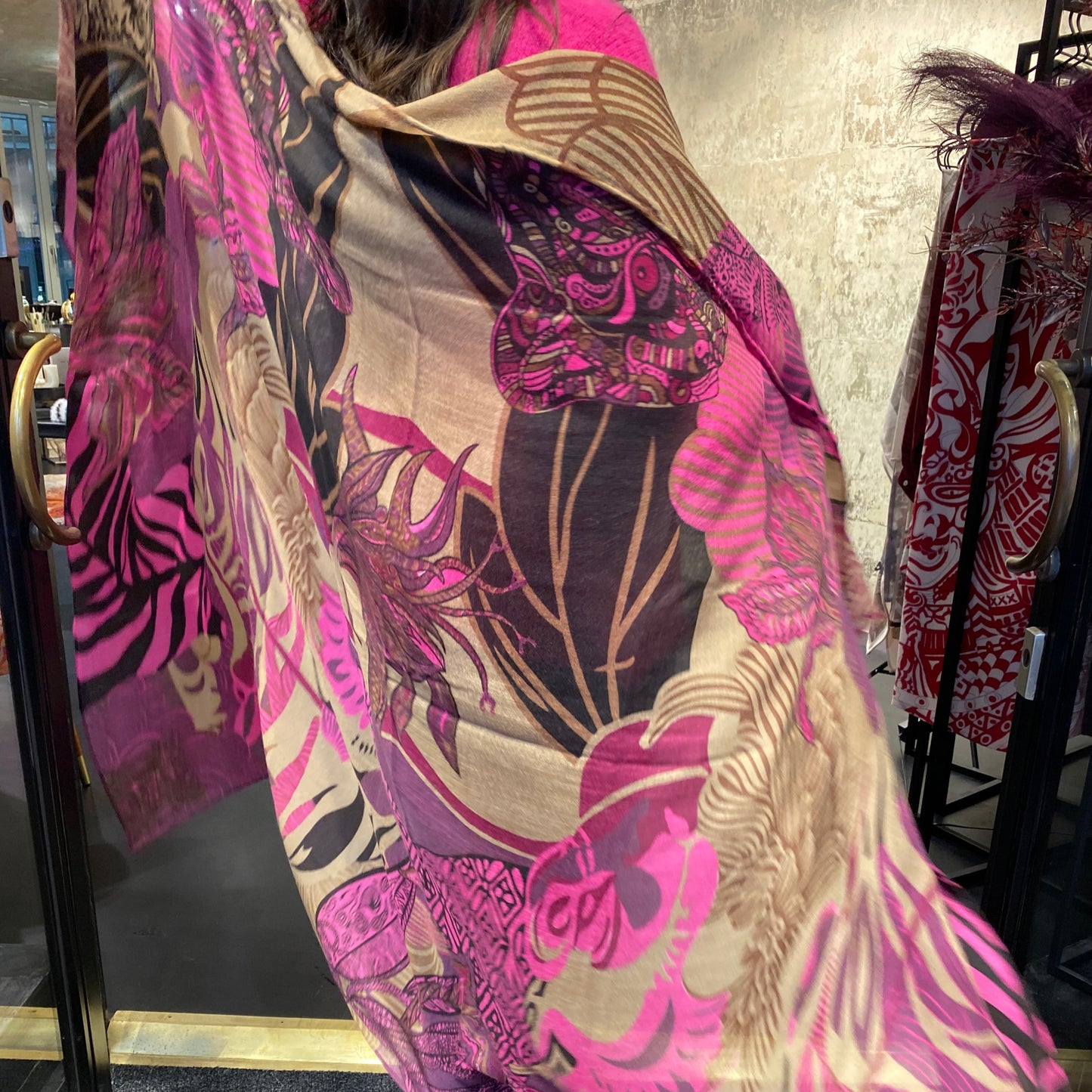 WILD FAMILY BONDS Kaschmir Cape/Stola, pink & mauve & olive, Limited Edition #5