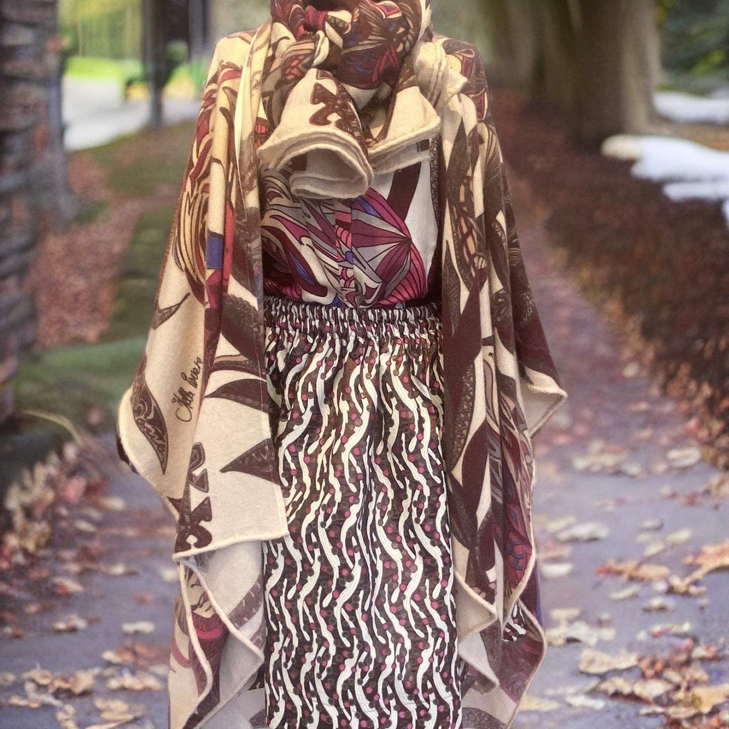 Rock Brokat Seiden - Rokoko- Berry/braun/creme