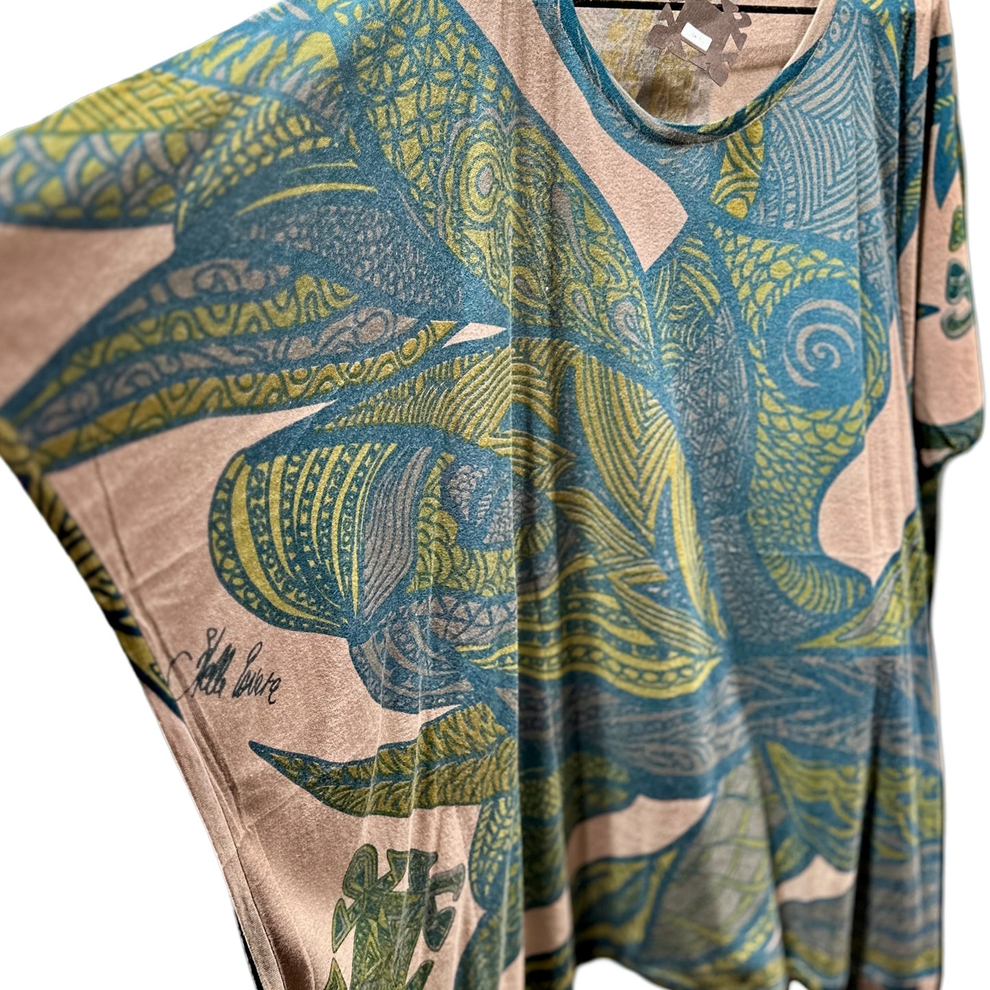 SOUL LEAVES Fein-Strick Kaschmir & Seide Poncho, bedruckt, UNIKAT