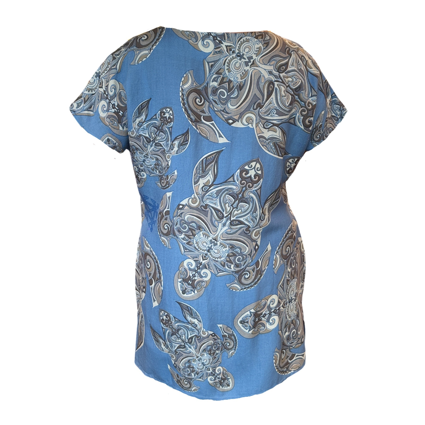 Bluse/Shirt TURTLES IN THE SEA , blau, Naturseide, Siebdruck, Unikat