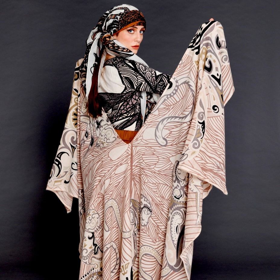 JUNGLE LOVE Kaschmir Cape/Stola, beige & taupe, limited, STELLA ESVARA