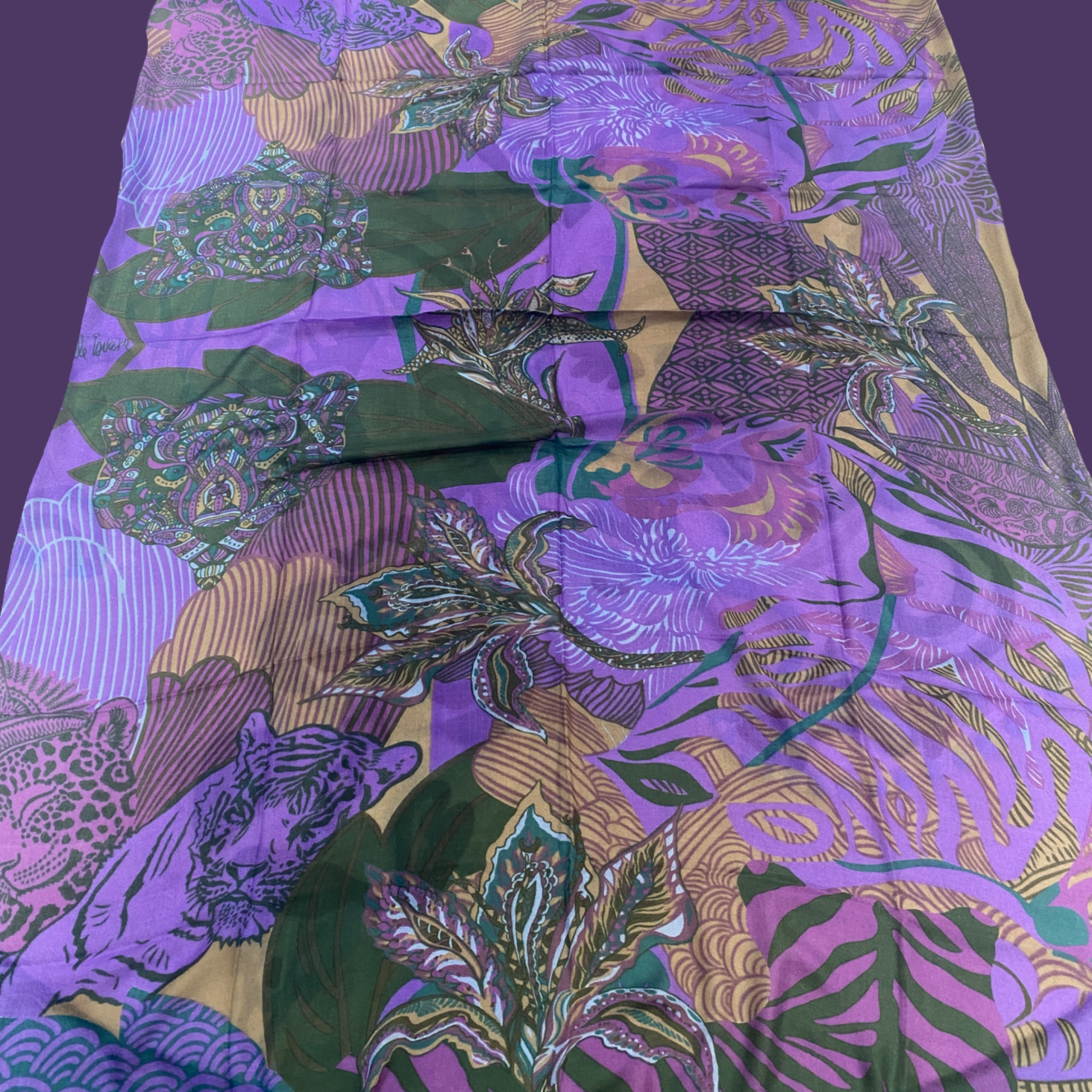 Schal WILD FAMILY BONDS, leichter Kaschmir, beige&lila& green, Ltd. #5