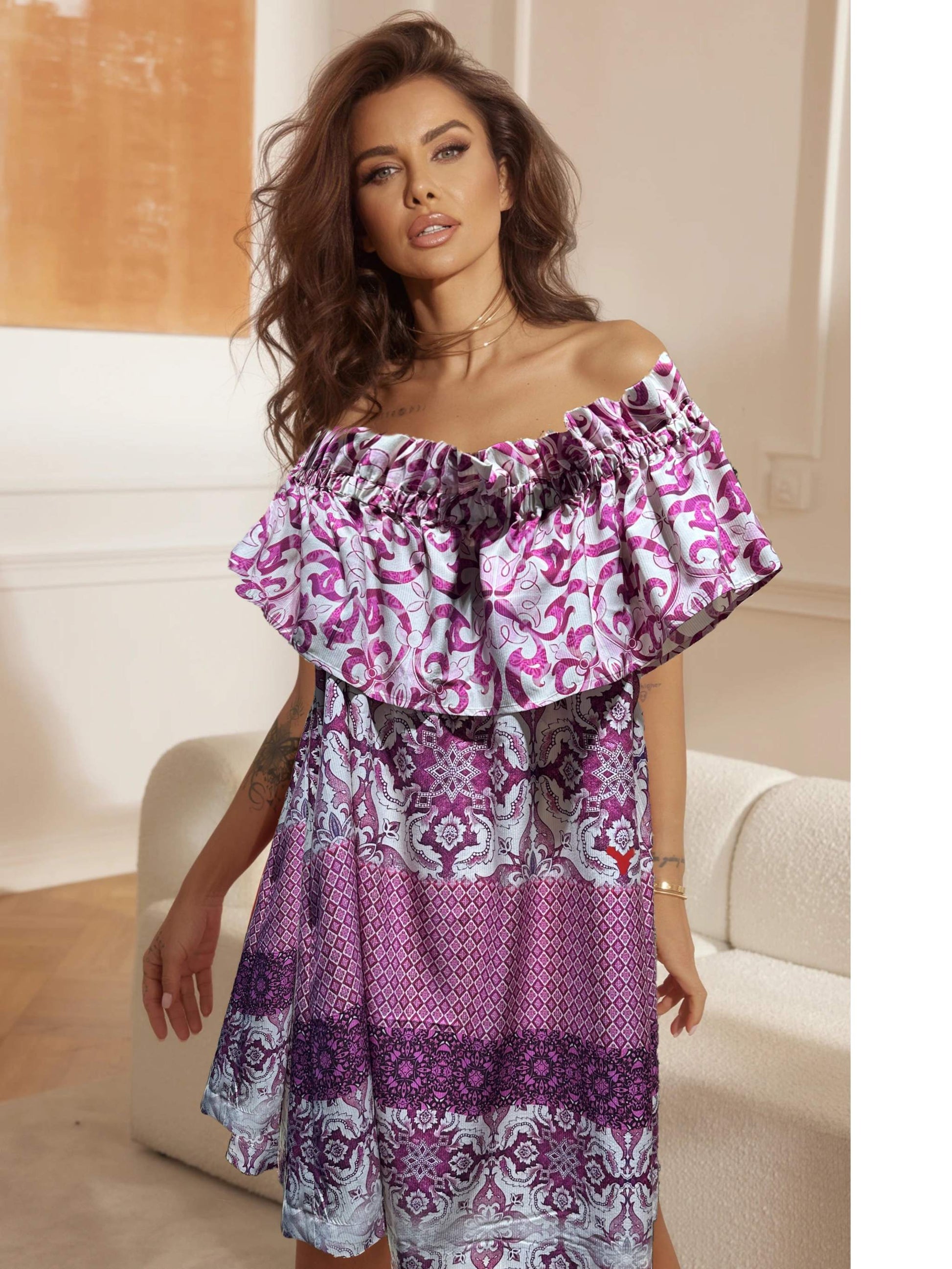 TIMELESS SUSTAINABLE COLLECTION Carmen Sommerkleid, Majolica Baumwolle, L, Unikat