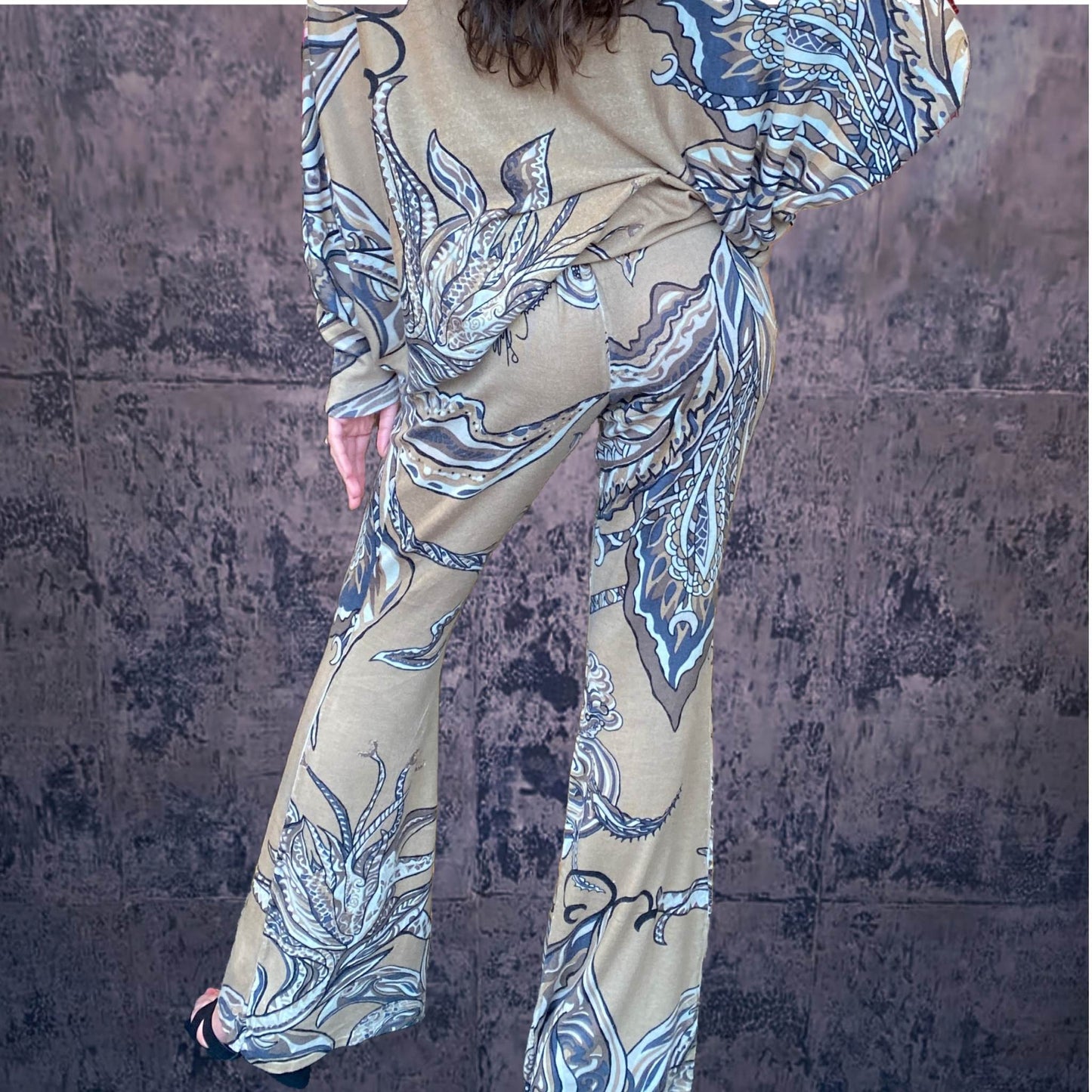 SOUL FLOWERS Feinstrick Kaschmir Hose mit Schlag, beige & sch/w,  Limited Edition #3