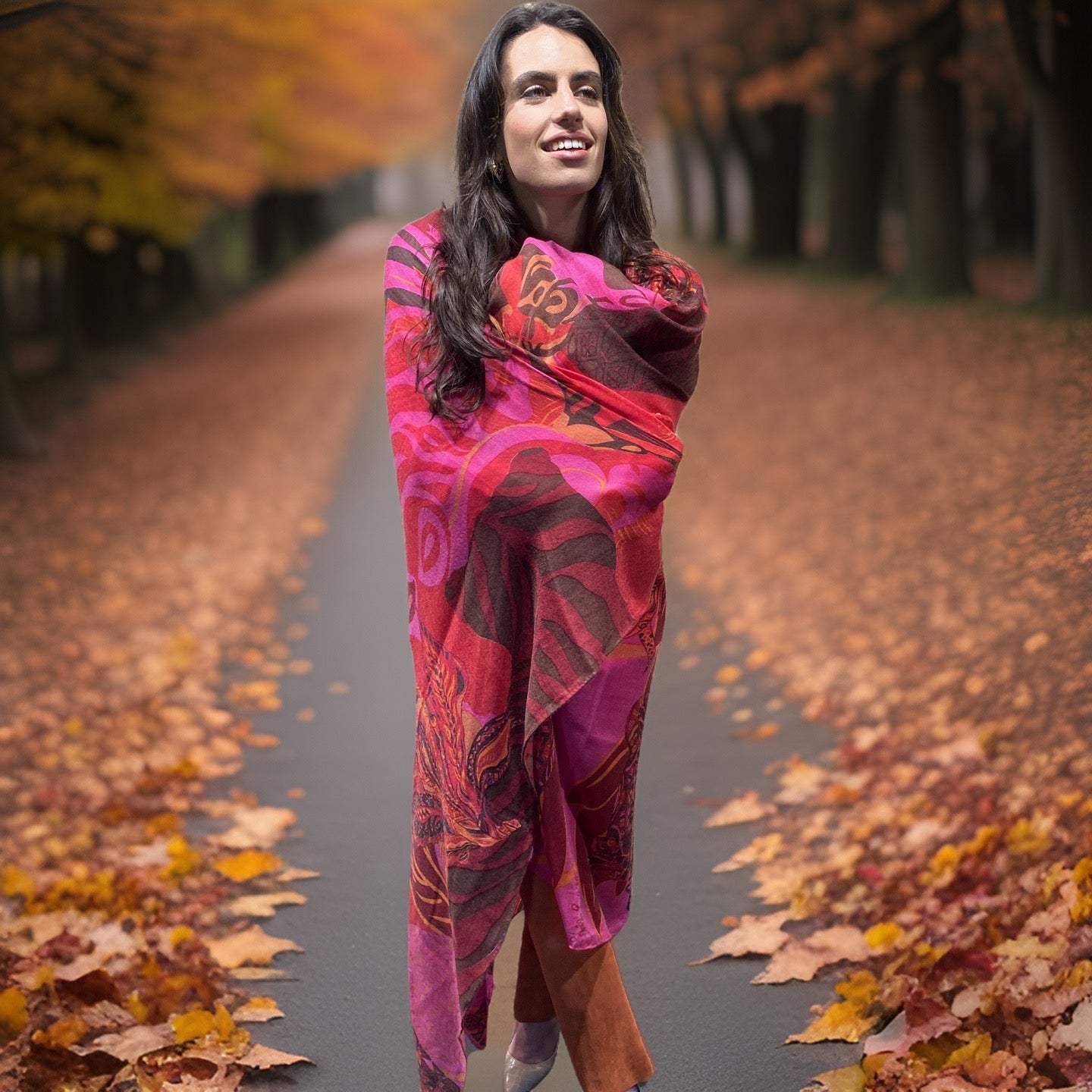 WILD FAMILY BONDS leichter Kaschmirschal, marsala red&pink, Ltd. 5 St.