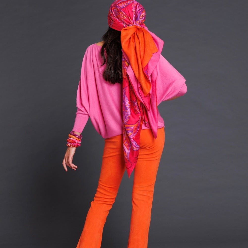 Lederhose mit Schlag, Stretch-Lammleder, orange, exkl. Masskonfektion