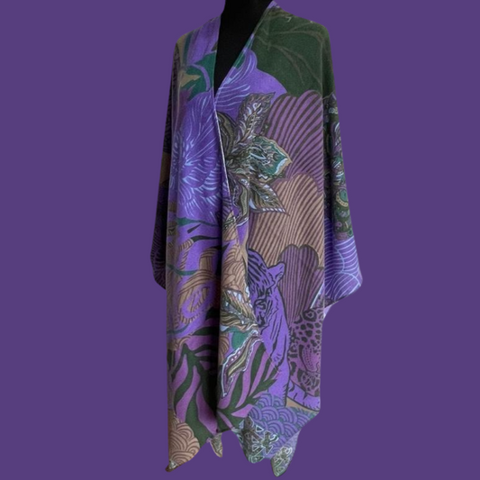 WILD FAMILY BONDS Kaschmir Cape/Stola, purple & green, Limited Edition #5