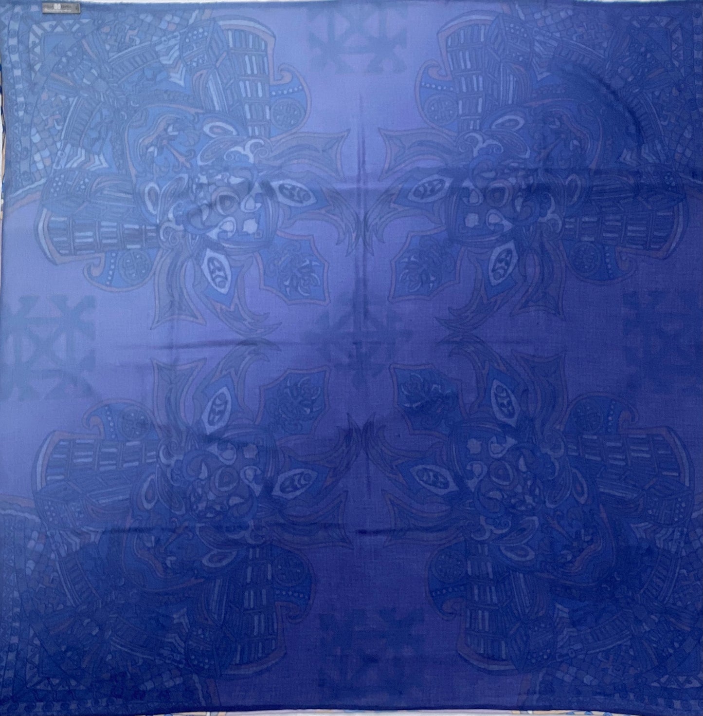 “4 SAMURAIS”- 150x150 XL Tuch/Stola - Kaschmir & Seide Doubleface, Lila/blau/violett- Limited Edition #2