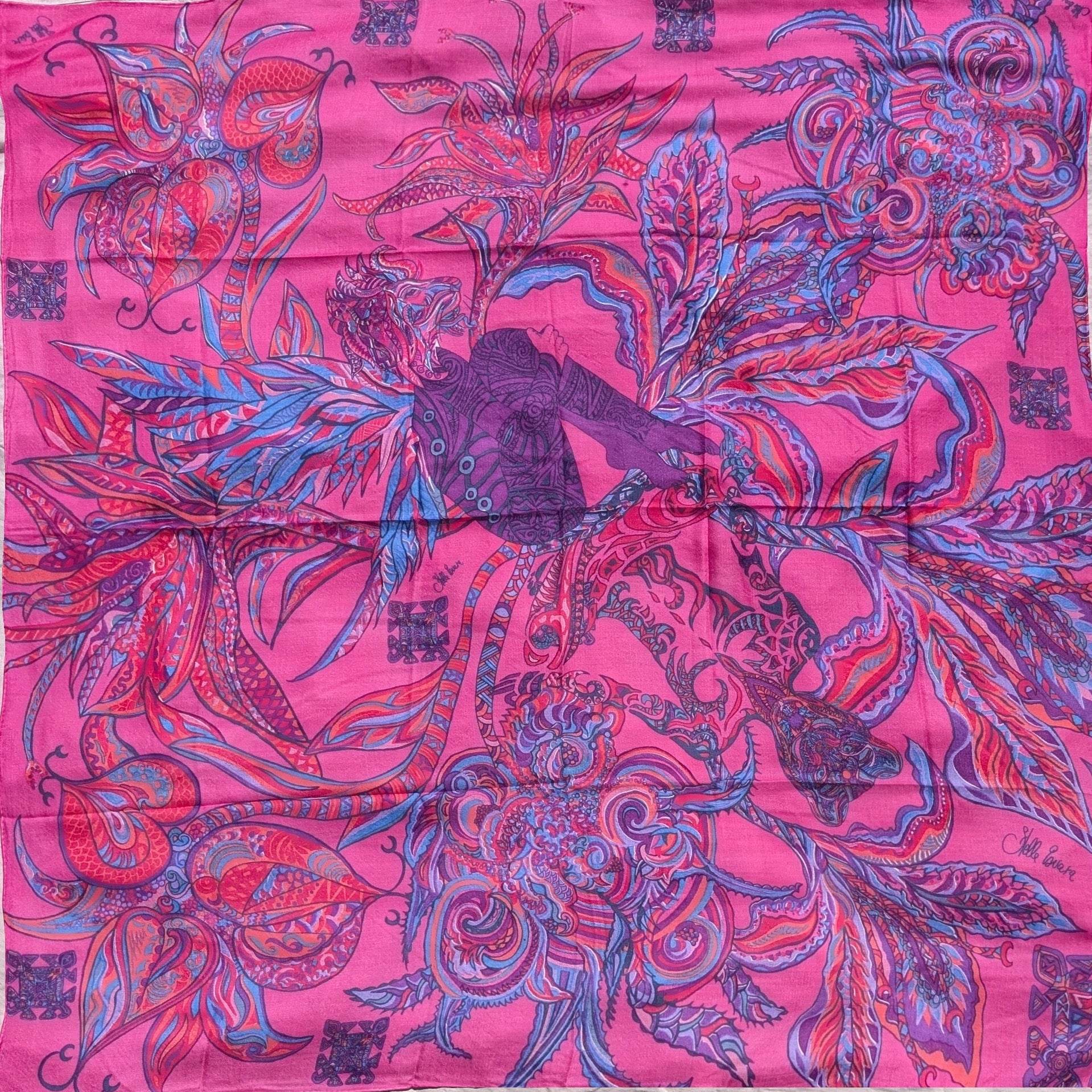 Tuch BONDED IN GARDEN EDEN, Kaschmir Carré, pink & purple LIMITED 8 St