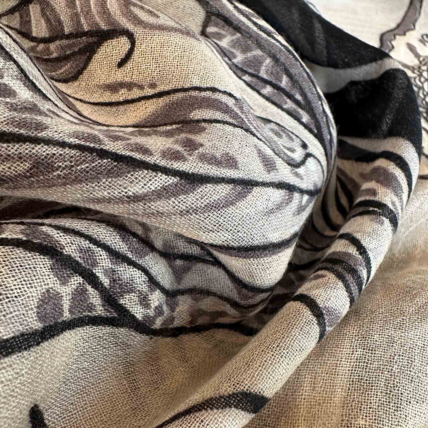 WILD FAMILY BONDS sehr leichter Kaschmirschal, beige black & taupe - Limitiert auf 3 Stück