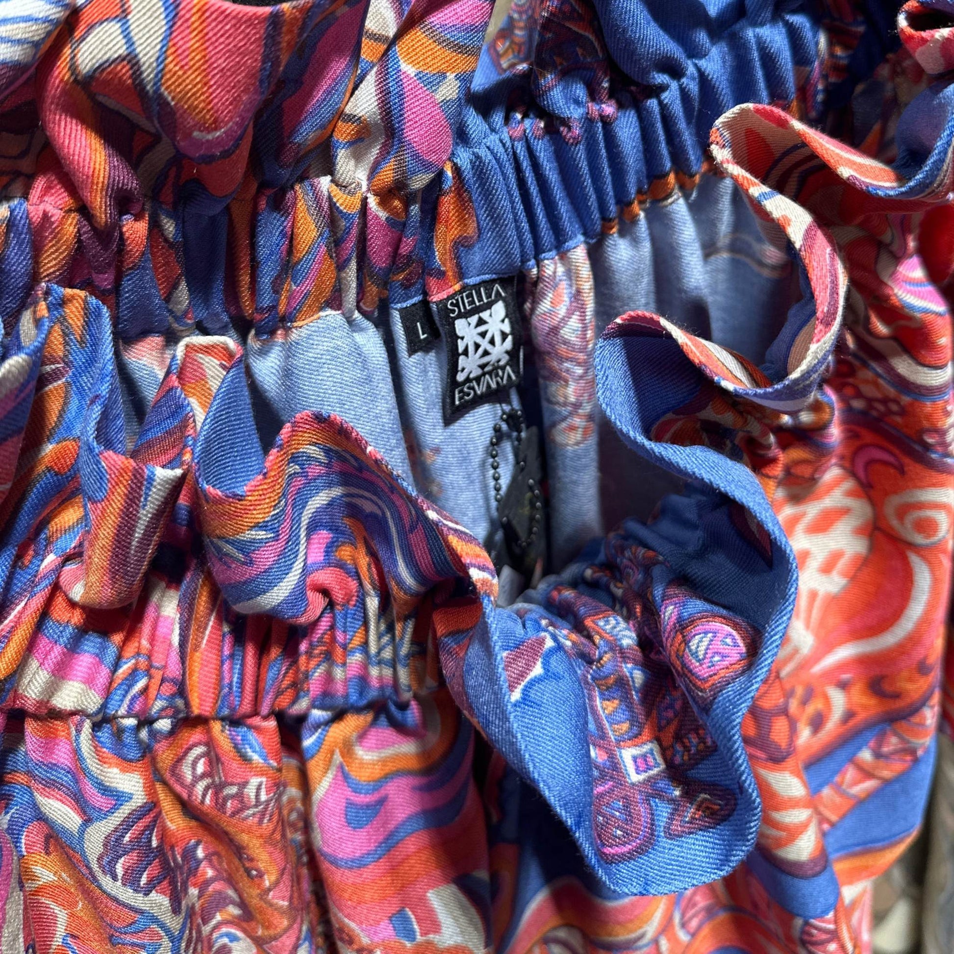 GARDEN EDEN Seidenkleid, Naturseide, handgewoben, Blau & orange, Unikat