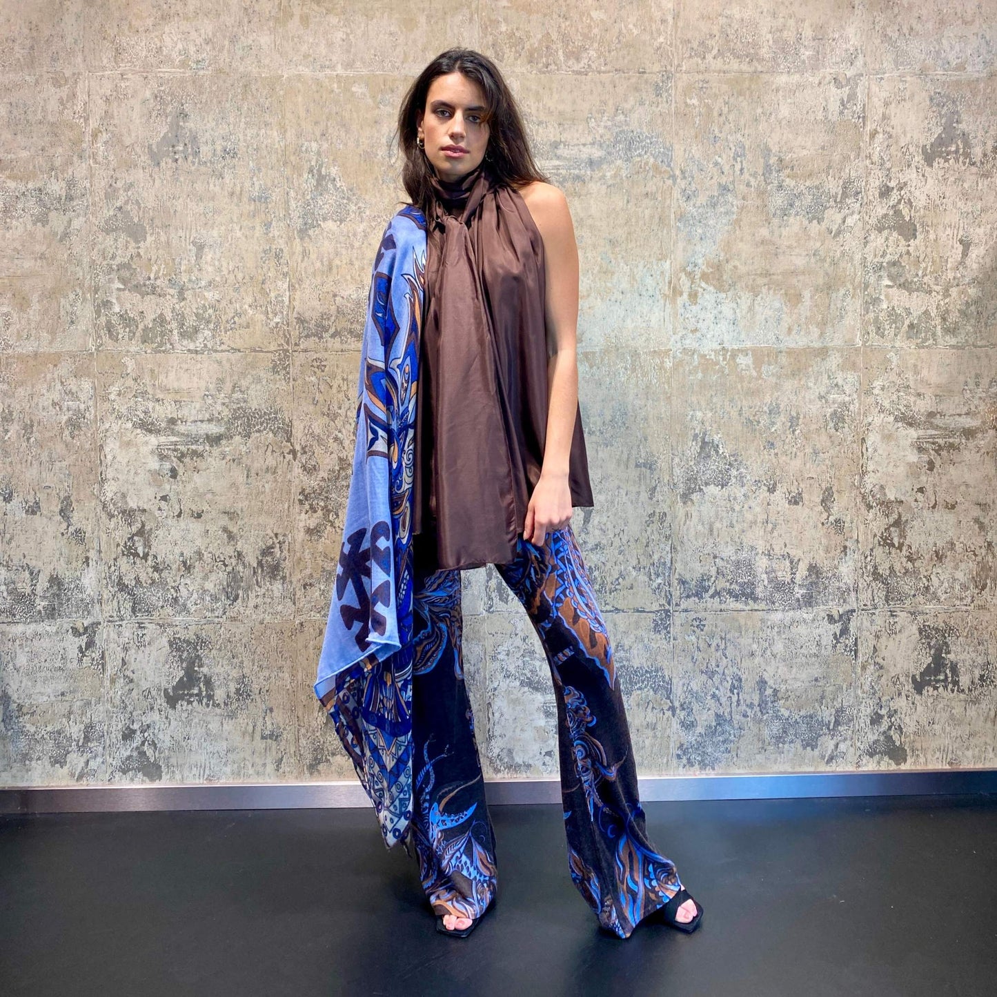 Hose SOUL FLOWERS Feinstrick-Kaschmir mit Schlag, Braun&blau, Limited3