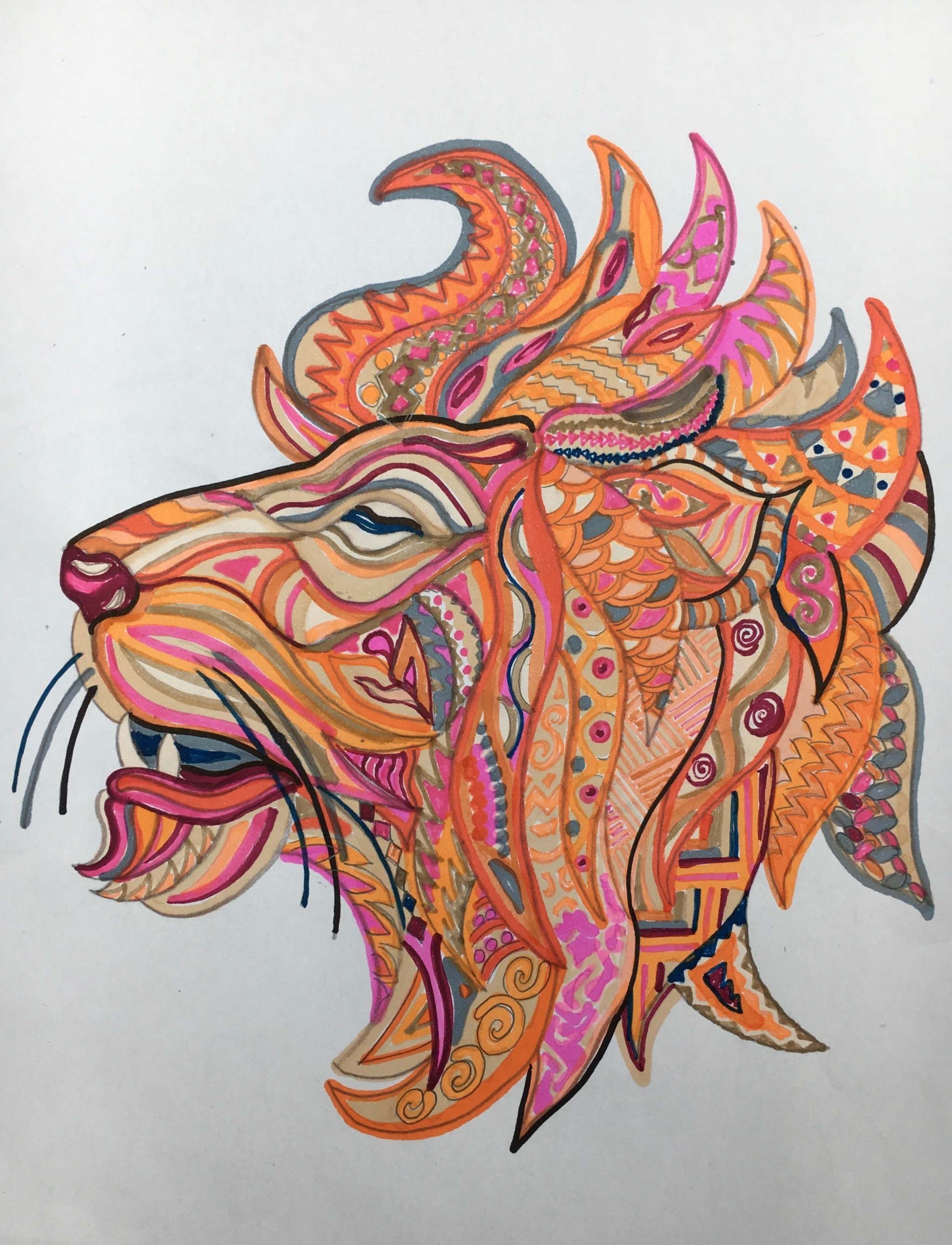 Teppich Kunst Unikat LION TREASURE  260x260 cm Knüpfzeit ca. 270 Tage