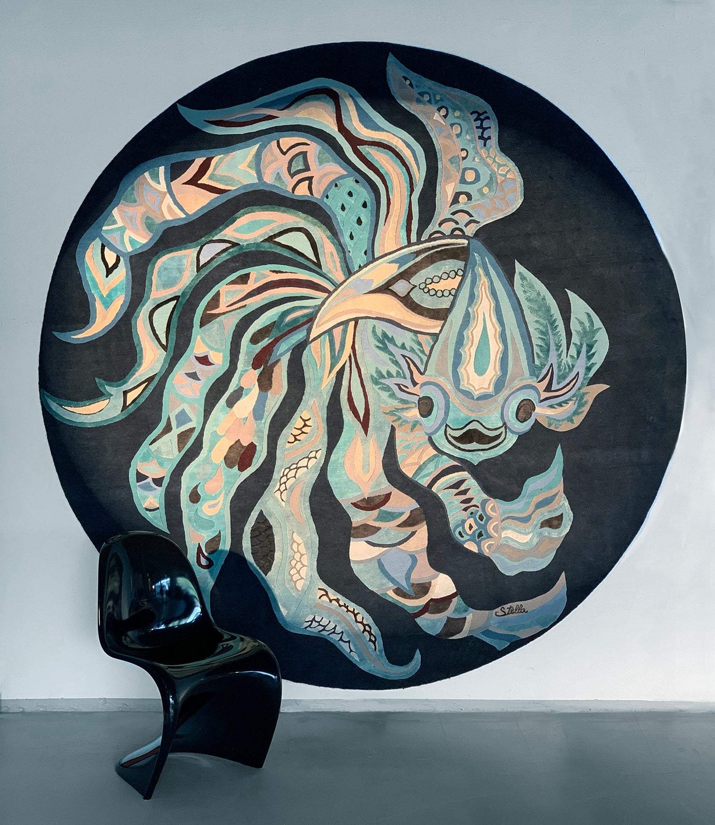 HAPPY FISH 1 - Unique carpet - Unique Designer Rug 260 cm - Knotting time approx. 270 days