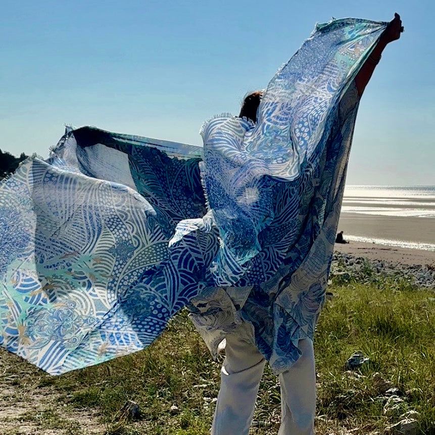 Schal DEEP OCEAN - Jungle, Kaschmir, XL 140x200cm, federleicht, Unikat