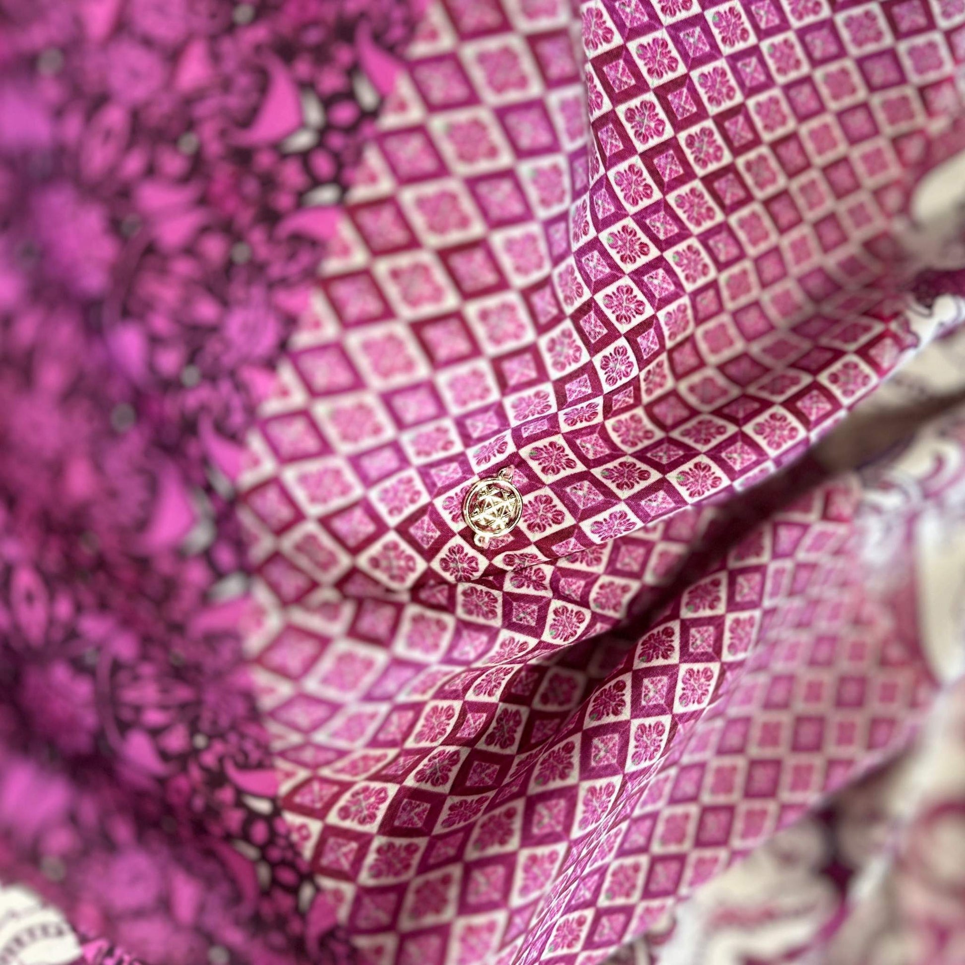 TIMELESS SUSTAINABLE COLLECTION Carmen Sommerkleid, Majolica Baumwoll-Jaquard, Pink Blossom, M, Unikat