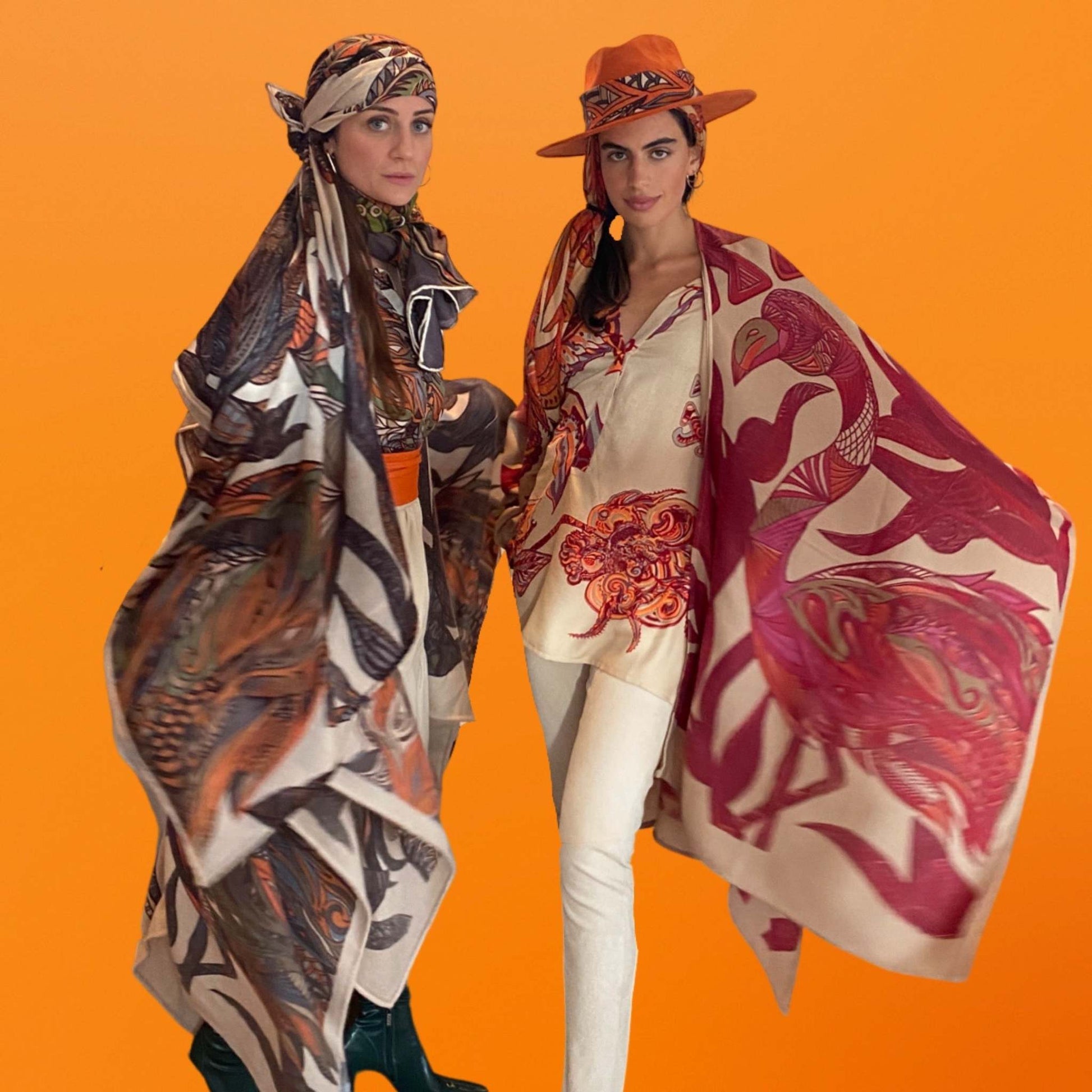 SOUL FLOWERS Wolle&Seiden Winter Hemdbluse, beige&Orange&Rost, UNIKAT!