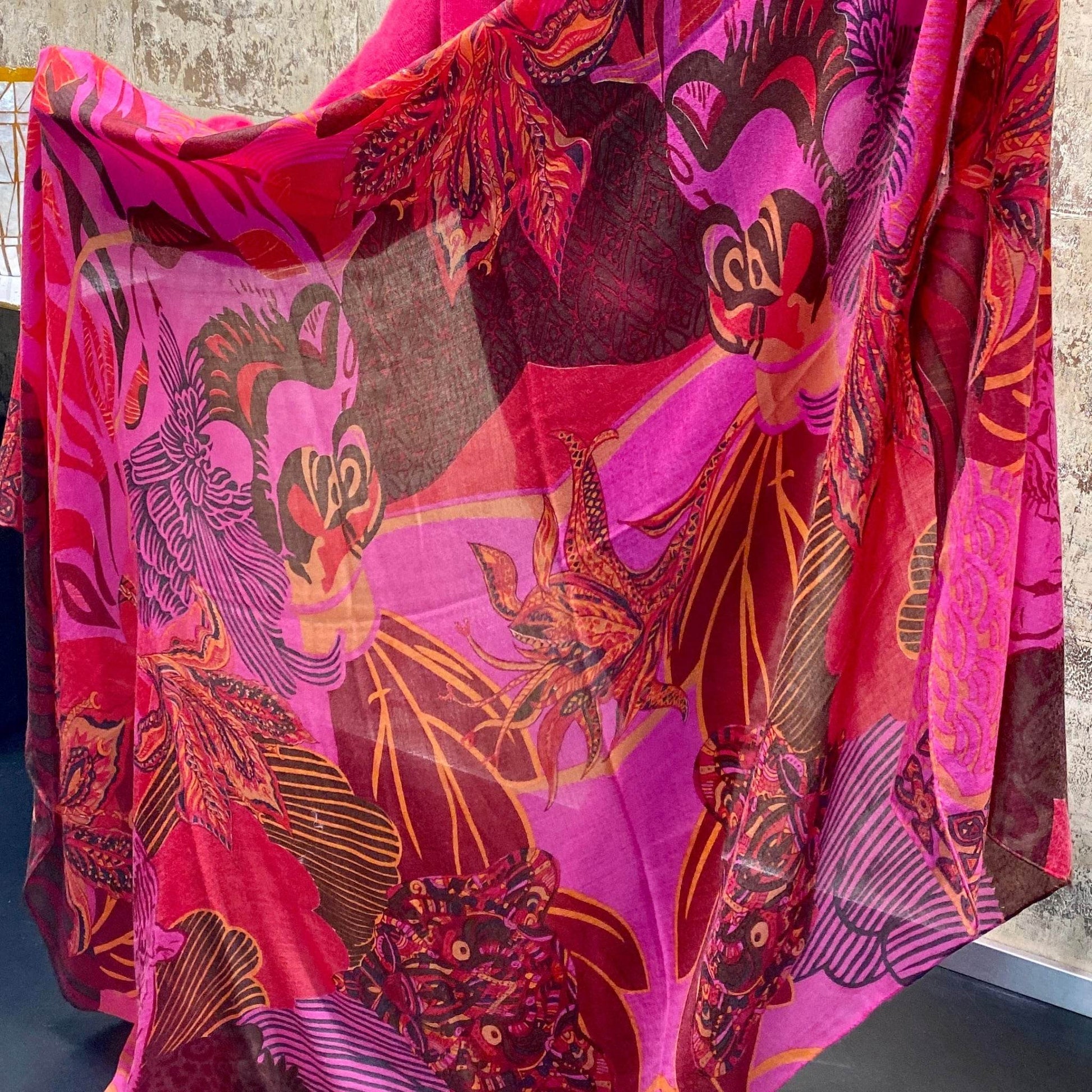 WILD FAMILY BONDS leichter Kaschmirschal, marsala red&pink, Ltd. 5 St.