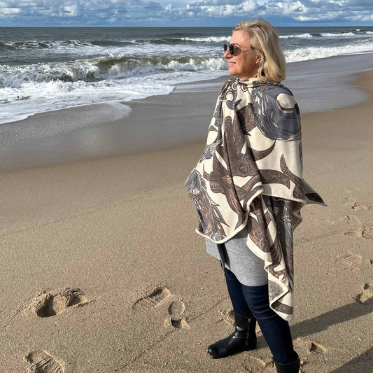 Cape FLAMINGO GARDEN Kaschmir Stola 200x140 cm, taupe & creme, limited