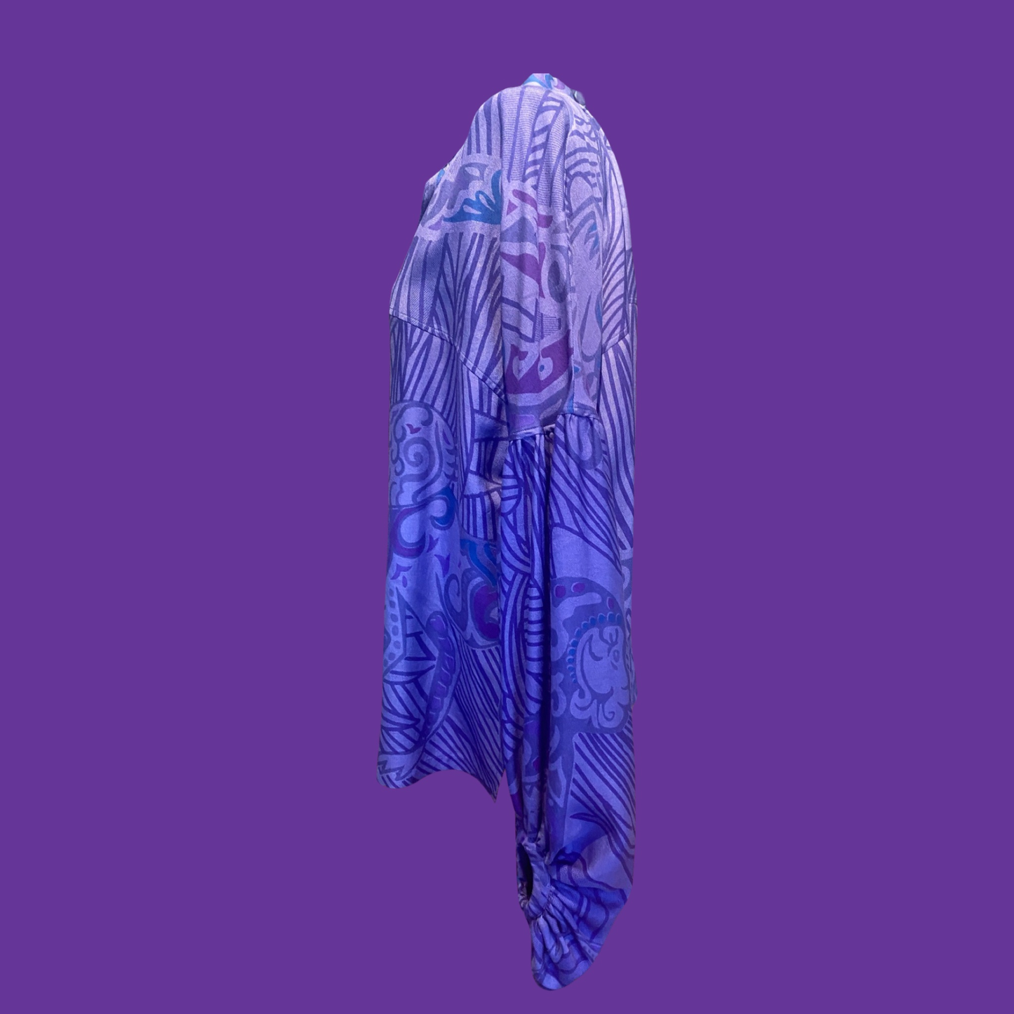 JUNGLE LOVE Seidenbluse mit Ballonärmeln, iris, petrol& purple, UNIKAT