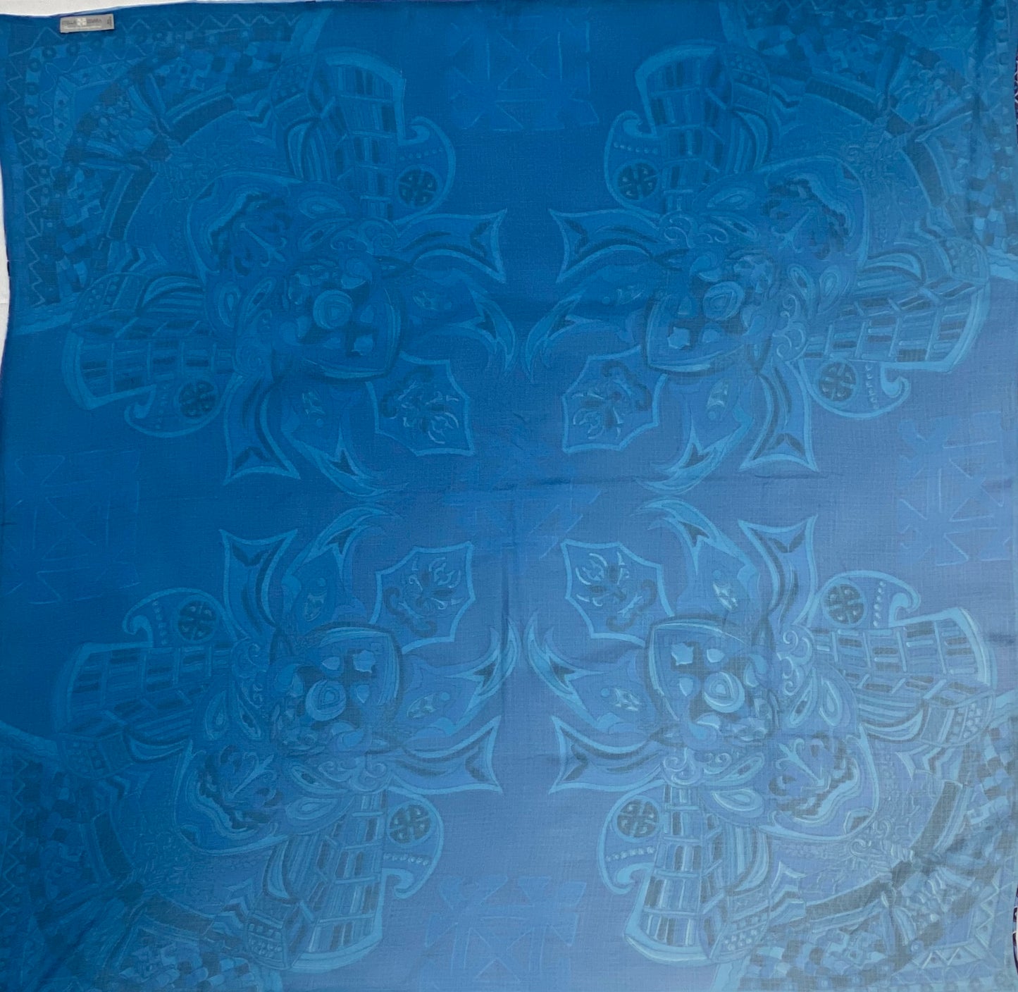 4 SAMURAIS- 150x150 XL Tuch/Stola -Seide Doubleface - Blau/türkis - Limited Edition #2